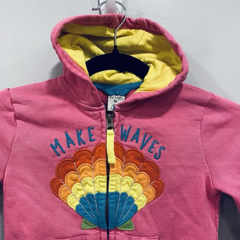 Frugi Toddler Girl 2-3 Switch Carbis Pink Organic Cotton Hoodie Jacket Seashell
